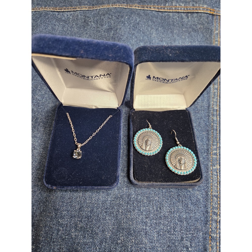 Montana Silversmiths Gem Necklace Native American Turquoise Earrings Lot